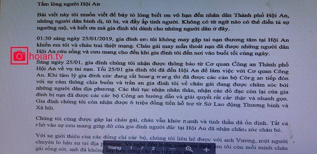 Vụ ô tô lao xuống sông Hoài: Cảm động thư gửi người dân Hội An