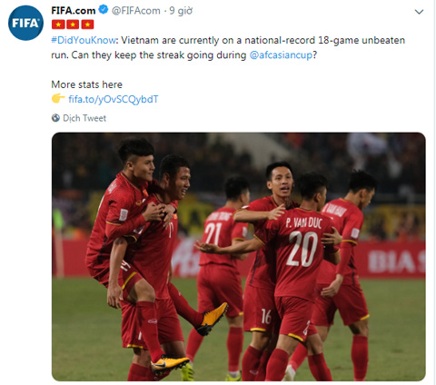 FIFA công nhận kỷ lục của đội tuyển Việt Nam