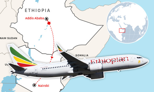 Máy bay Ethiopia bốc khói, lượn gấp trước khi lao xuống đất