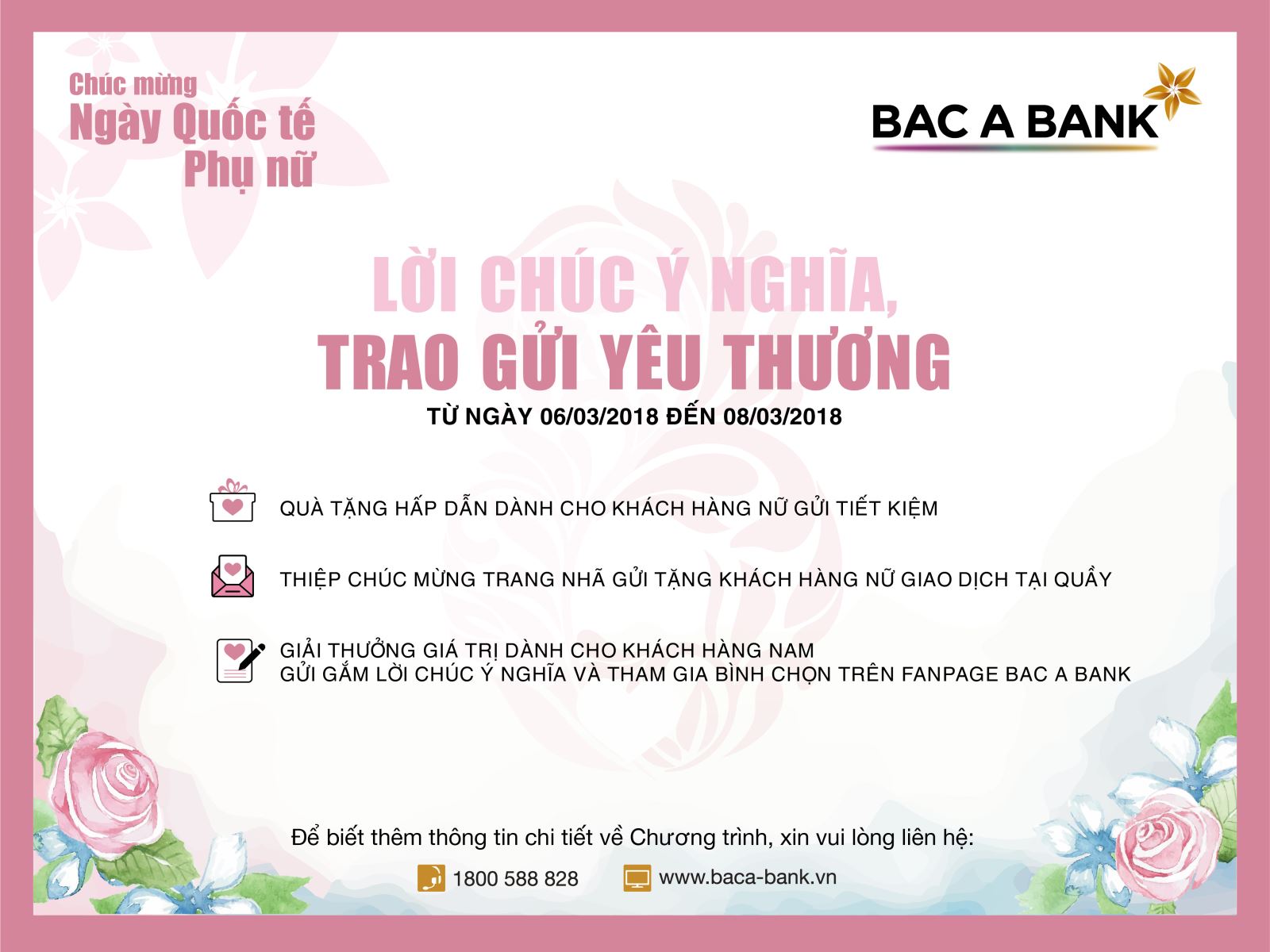 BAC A BANK trao gửi yêu thương tới khách hàng nữ nhân ngày 8/3