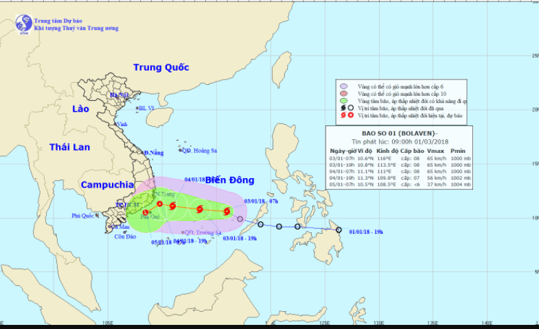 Cơn bão số 1 đang hướng vào Nam Trung Bộ