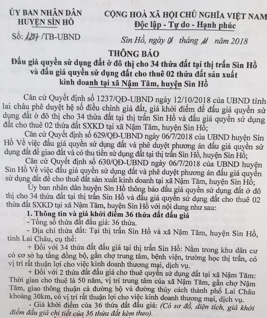 Huyện Sìn Hồ - Lai Châu: Nghi án thu hồi đất của dân sai quy trình