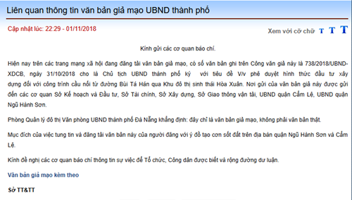 Giả mạo công văn của Chủ tịch UBND TP. Đà Nẵng nhằm tạo sốt đất ảo