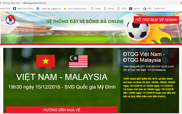 Đâu là website bán vé xem chung kết lượt về AFF Cup 2018 chính thức?