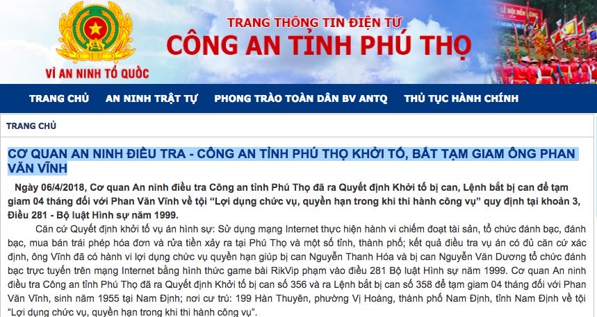 Ông Phan Văn Vĩnh và đường dây đánh bạc đặc biệt lớn