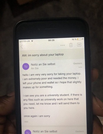 Trộm laptop của sinh viên, tên trộm gửi email xin lỗi 'khổ chủ'