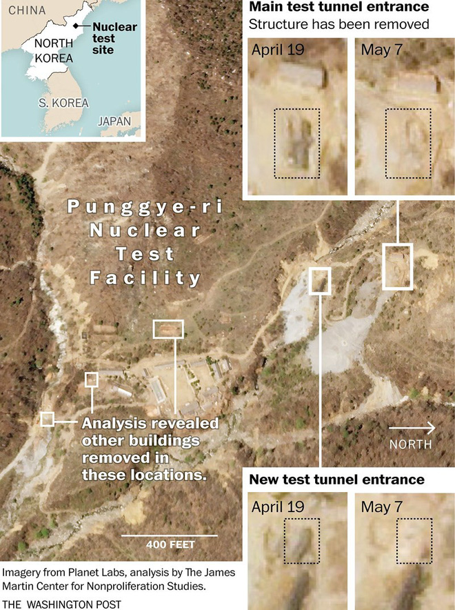 Triều Tiên phá dỡ 5 tòa nhà ở bãi thử hạt nhân Punggye-ri