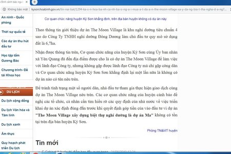 Hòa Bình: Dự án The Moon Village tại Kỳ Sơn là dự án 'ma'