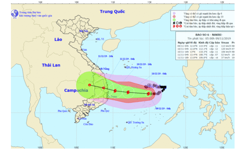 Ngày 10/11, bão số 6 giật cấp 15 di chuyển vào các tỉnh Quảng Ngãi đến Khánh Hòa