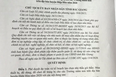 TP. Bắc Giang: Làm rõ thông tin về gói thầu Mua sắm tại Phòng GD & ĐT huyện Hiệp Hòa