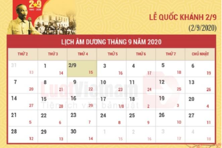 Lịch nghỉ chính thức ngày Quốc khánh 2/9 năm 2020