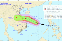 Bão số 5 giật cấp 13, các tỉnh Quảng Bình-Quảng Ngãi khoảng 160km