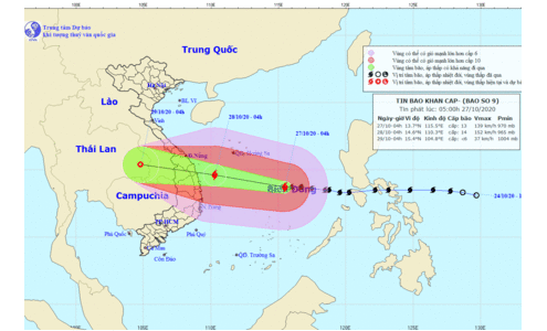 Tin bão số 9 khẩn cấp: Giật cấp 17, di chuyển nhanh hướng vào Đà Nẵng - Phú Yên