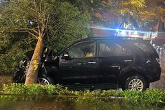 Cảnh sát giao thông Hà Nội giải cứu kịp thời 1 lái xe bị cây đổ trên Đường Láng