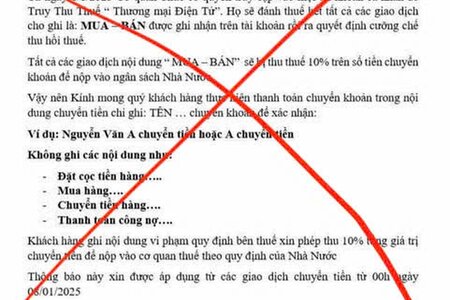 Thông tin giao dịch thương mại điện tử sẽ bị thu thuế 10% là giả mạo