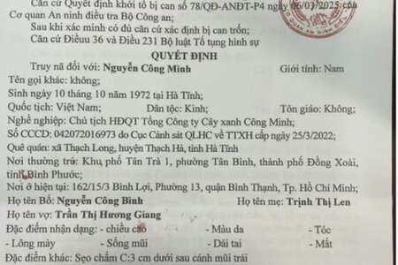Truy nã đặc biệt Chủ tịch HĐQT Tổng Công ty Cây xanh Công Minh