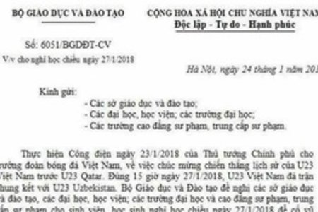 Bộ GD&ĐT đề nghị điều tra công văn giả cho nghỉ cổ vũ U23 Việt Nam