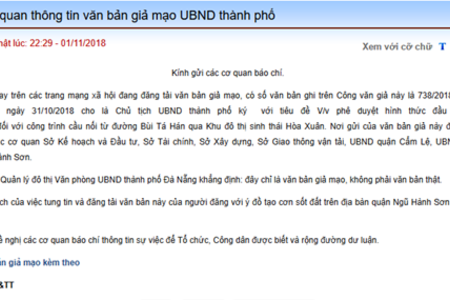 Giả mạo công văn của Chủ tịch UBND TP. Đà Nẵng nhằm tạo sốt đất ảo