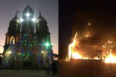 Nam Định: Hang đá Noel cao 20m bốc cháy trước thềm Giáng sinh