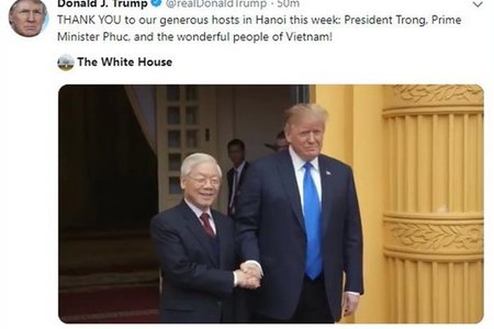 TT Trump gửi lời cảm ơn Việt Nam đã tổ chức cuộc gặp Thượng đỉnh lần 2