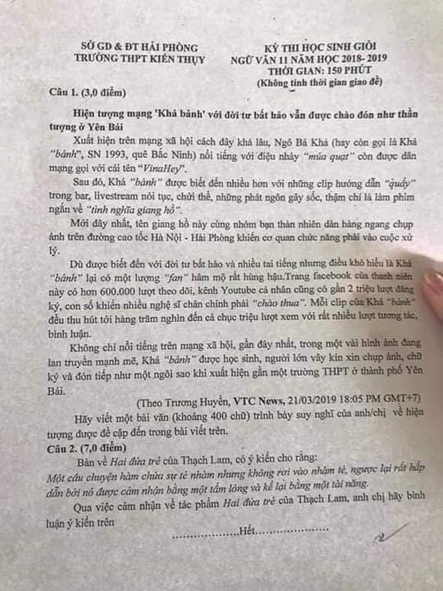 Hiện tượng mạng Khá 'bảnh' vào đề văn: Bộ GD&ĐT lên tiếng