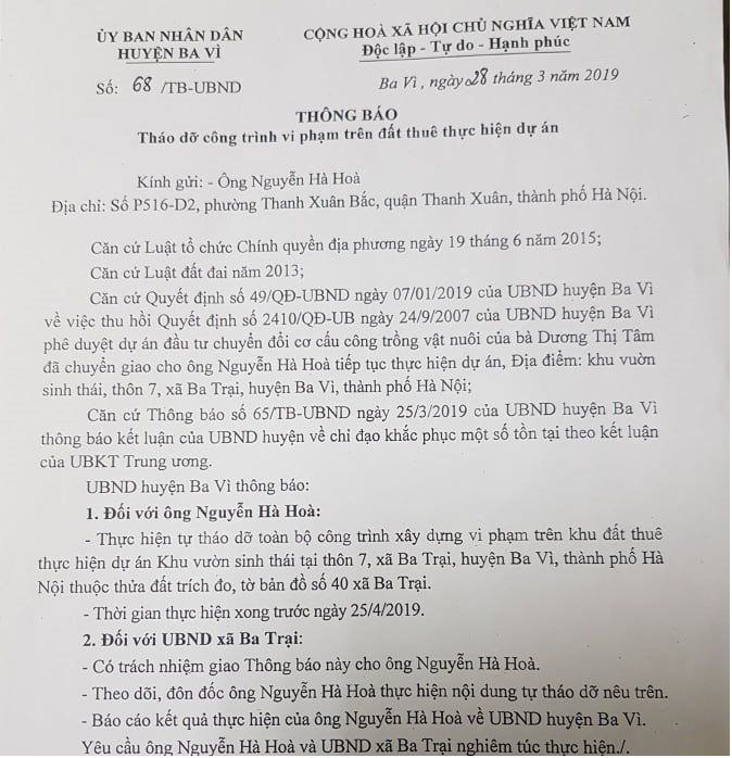 Ba Vì: Chủ đầu tư và chính quyền xã 'nấn ná' chưa nghiêm túc thực hiện chỉ đạo của UBND huyện?