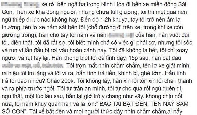 Cô gái tố bị nhân viên xe khách Phương Trang sàm sỡ lúc đang ngủ