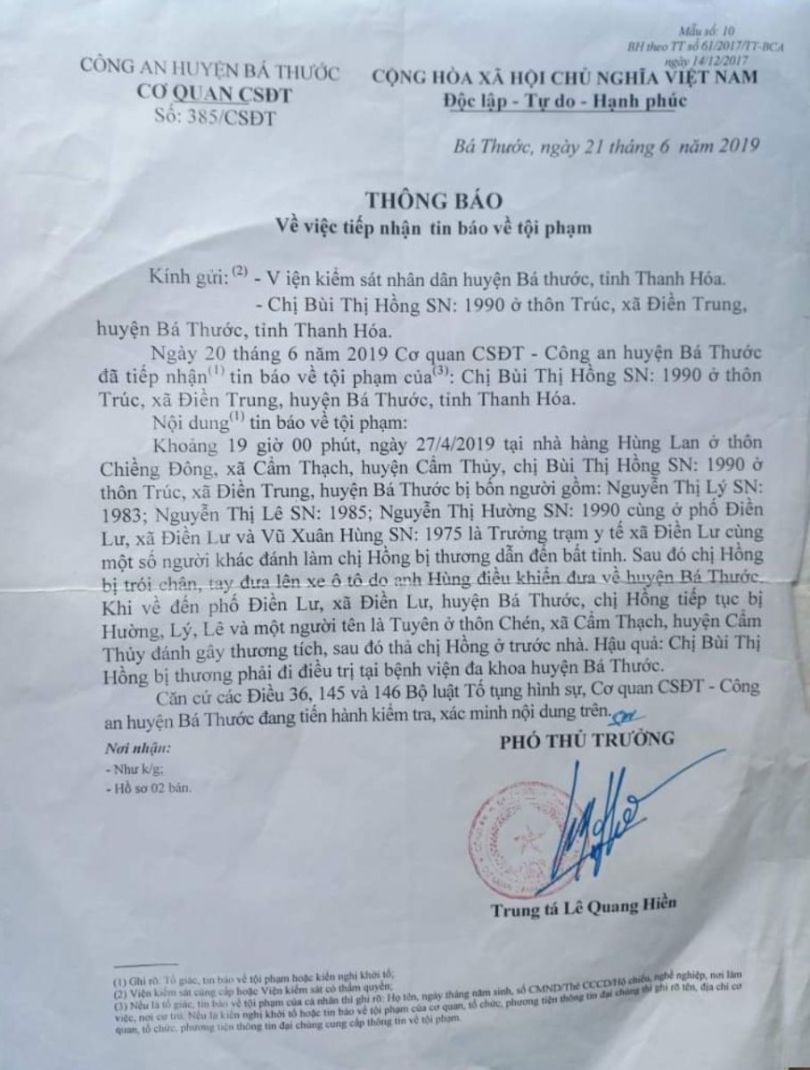 Huyện Bá Thước, tỉnh Thanh Hóa: Cần xử lí nghiêm việc một số công chức bắt giữ, hành hung người trái pháp luật