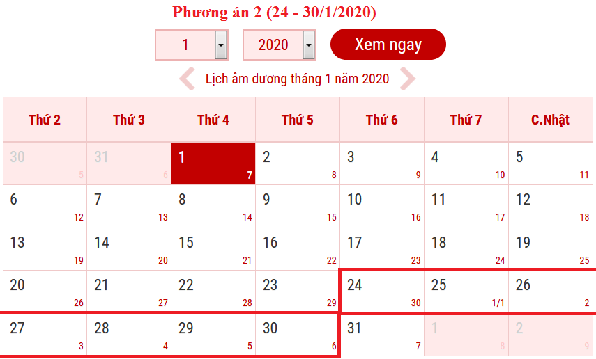 Hai phương án nghỉ Tết Nguyên đán Canh Tý 2020