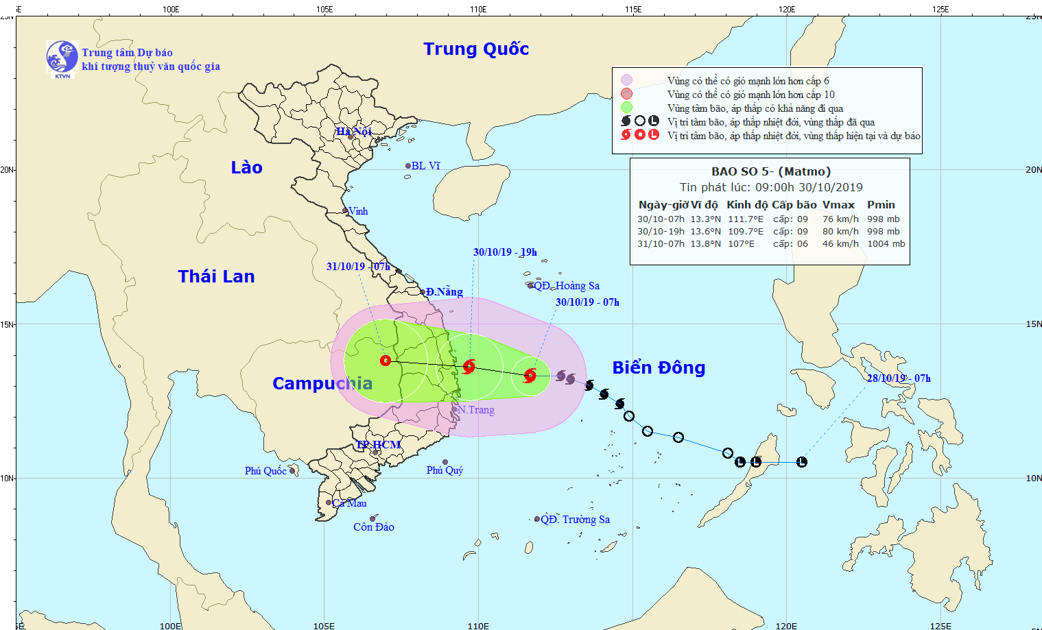 Cơn bão số 5 sẽ đổ bộ vùng biển Quảng Ngãi - Ninh Thuận trong hôm nay