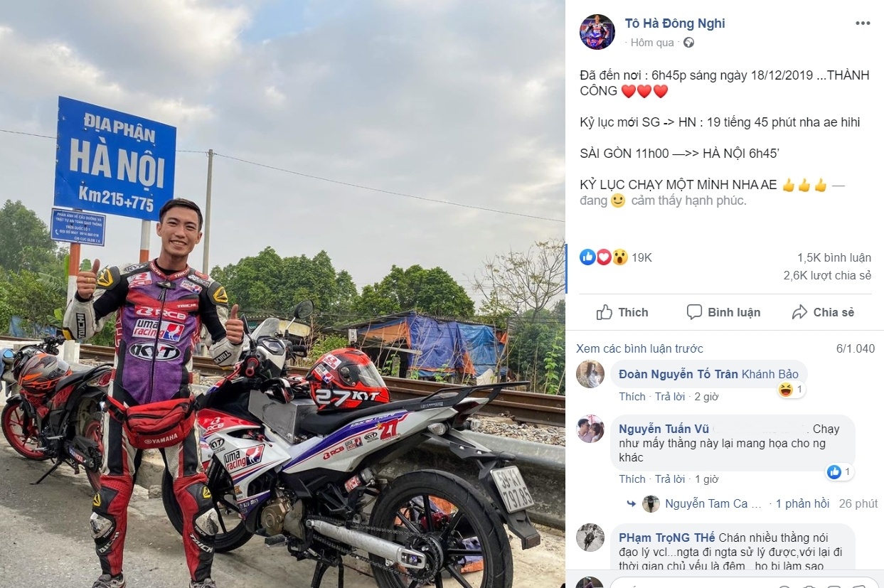 Phượt thủ chạy xe máy từ TP.HCM ra Hà Nội trong 20 tiếng bị đề nghị kiểm tra