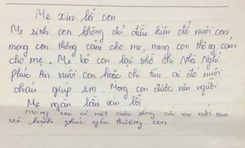 Nội dung bức thư cạnh bé trai sơ sinh bị bỏ rơi trước cổng nhà nghỉ ở Hà Tĩnh