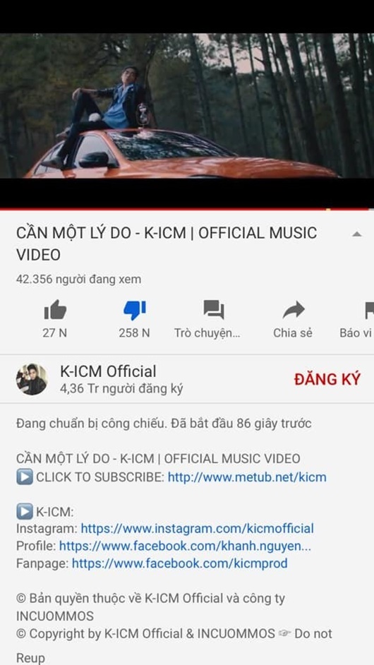 'Cần một lý do' của K-ICM nhận hơn 540.000 dislike sau 2 tiếng