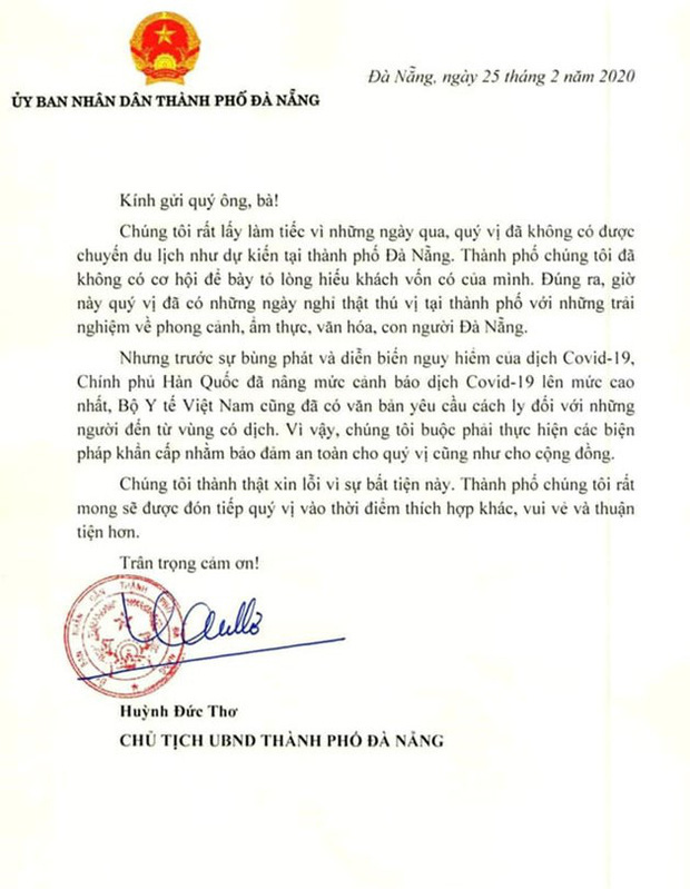 Chủ tịch TP Đà Nẵng gửi lời xin lỗi nhóm du khách Hàn Quốc
