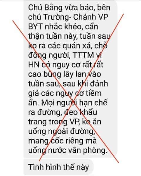 Bộ Y tế lên tiếng về tin nhắn khuyến cáo 'Nguy cơ cao lây lan bùng phát dịch Covid-19 tại Hà Nội trong tuần tới'