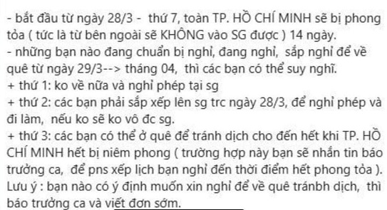 Thông tin TP.HCM phong tỏa vì dịch Covid-19 là hoàn toàn bịa đặt