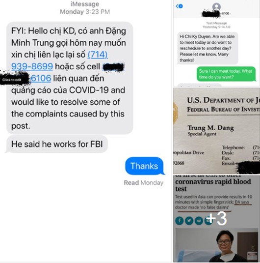 MC Kỳ Duyên bị FBI mời làm việc vì đăng bài về bộ test Covid-19 ở Mỹ