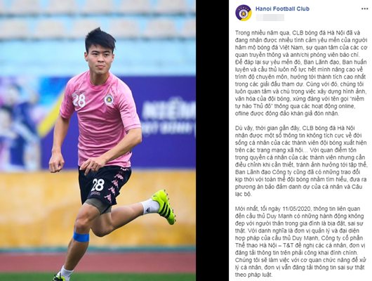CLB Hà Nội lên tiếng phủ nhận tin đồn tiêu cực về Duy Mạnh