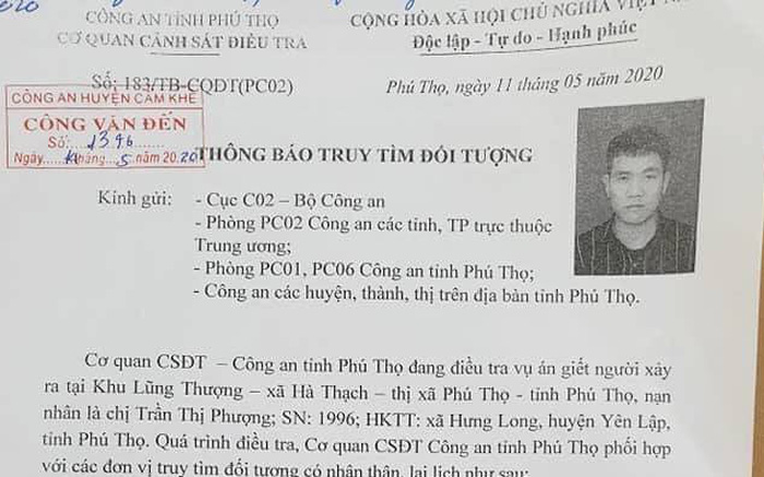 Truy tìm nghi can sát hại nữ công nhân trong phòng trọ ở Phú Thọ