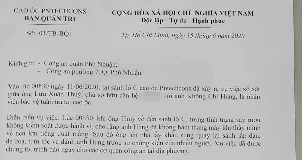 Doanh nhân cầm súng đe dọa, đánh bảo vệ chung cư ở Sài Gòn