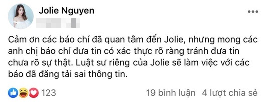 Jolie Nguyễn lên tiếng sau khi bị 'réo' tên trong đường dây hoa hậu bán dâm