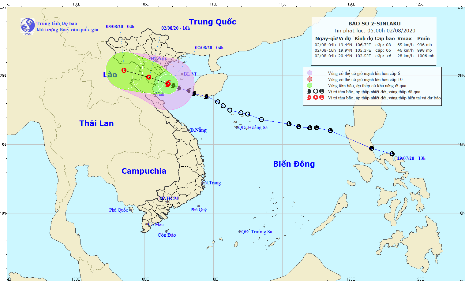Bão số 2 đi vào đất liền các tỉnh từ Ninh Bình đến Nghệ A, suy yếu dần thành áp thấp