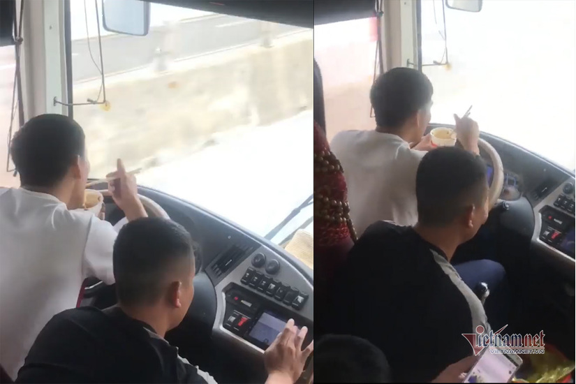 Tài xế ở Nghệ An bị tước bằng, phạt tiền khi vừa lái xe vừa ăn mì tôm