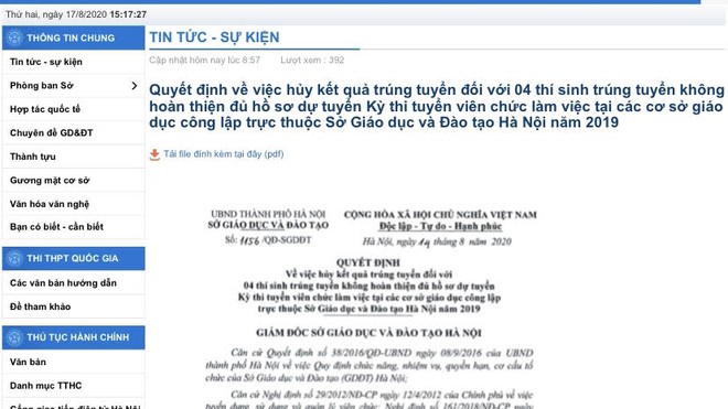 Sở Giáo dục Hà Nội hủy kết quả trúng tuyển viên chức của 4 thí sinh