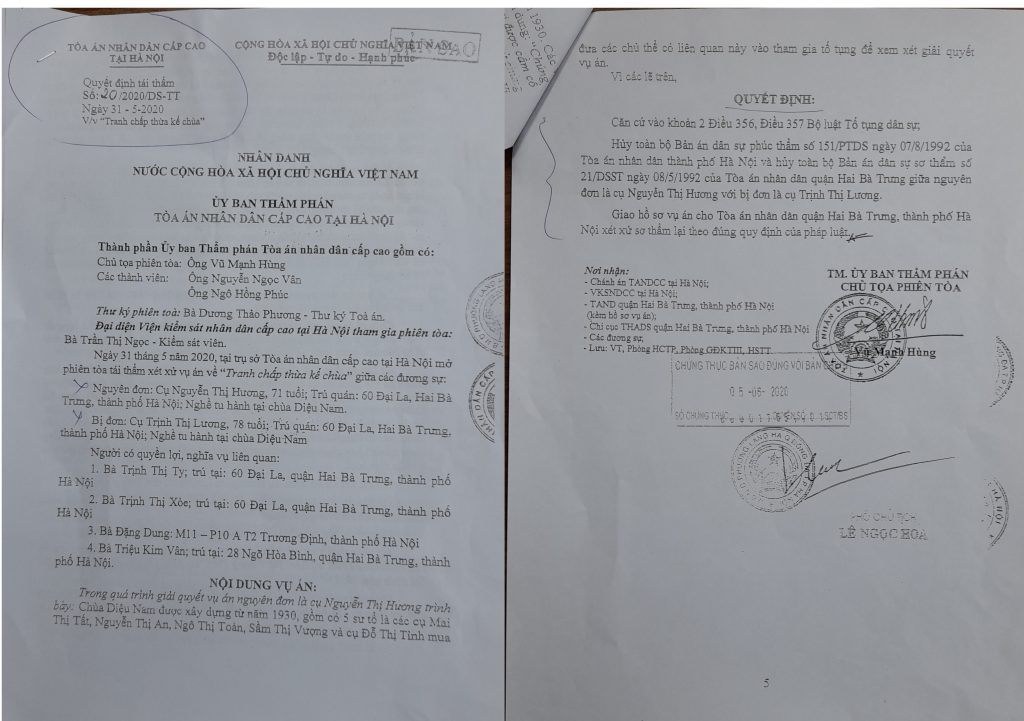 UBND quận Hai Bà Trưng vi phạm pháp luật nghiêm trọng khi ban hành quyết định phê duyệt đền bù tại chùa Diệu Nam, 60 Đại La, Hà Nội