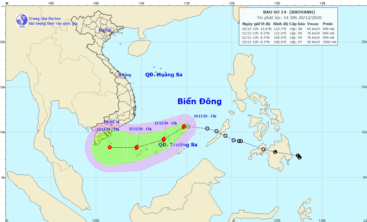 Áp thấp nhiệt đới trên Biển Đông đã mạnh lên thành bão số 14