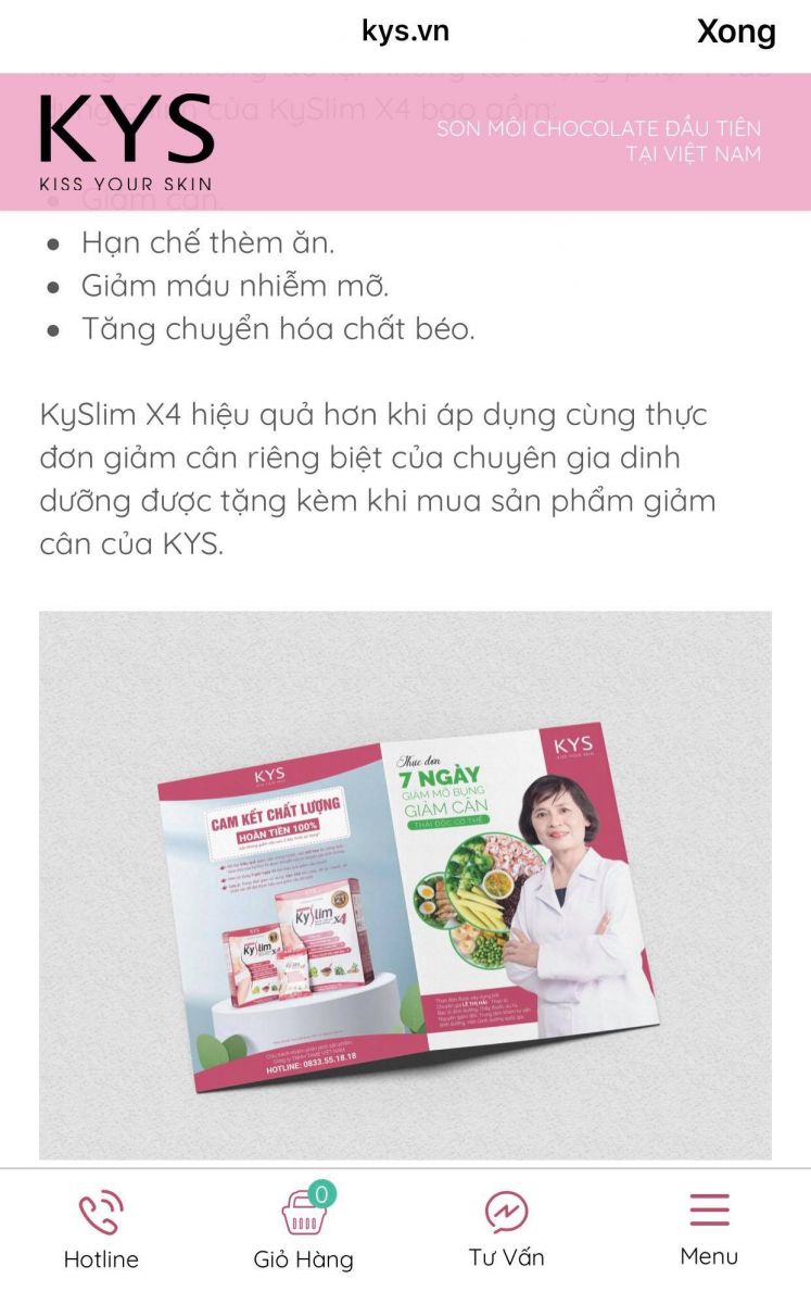 Thảo dược giảm cân Kyslim X4 của công ty Tame Việt Nam quảng cáo trái phép