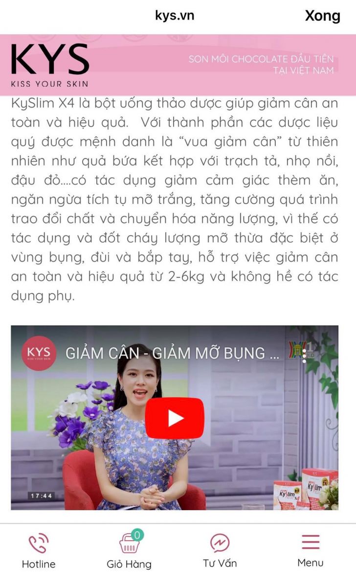 Thảo dược giảm cân Kyslim X4 của công ty Tame Việt Nam quảng cáo trái phép