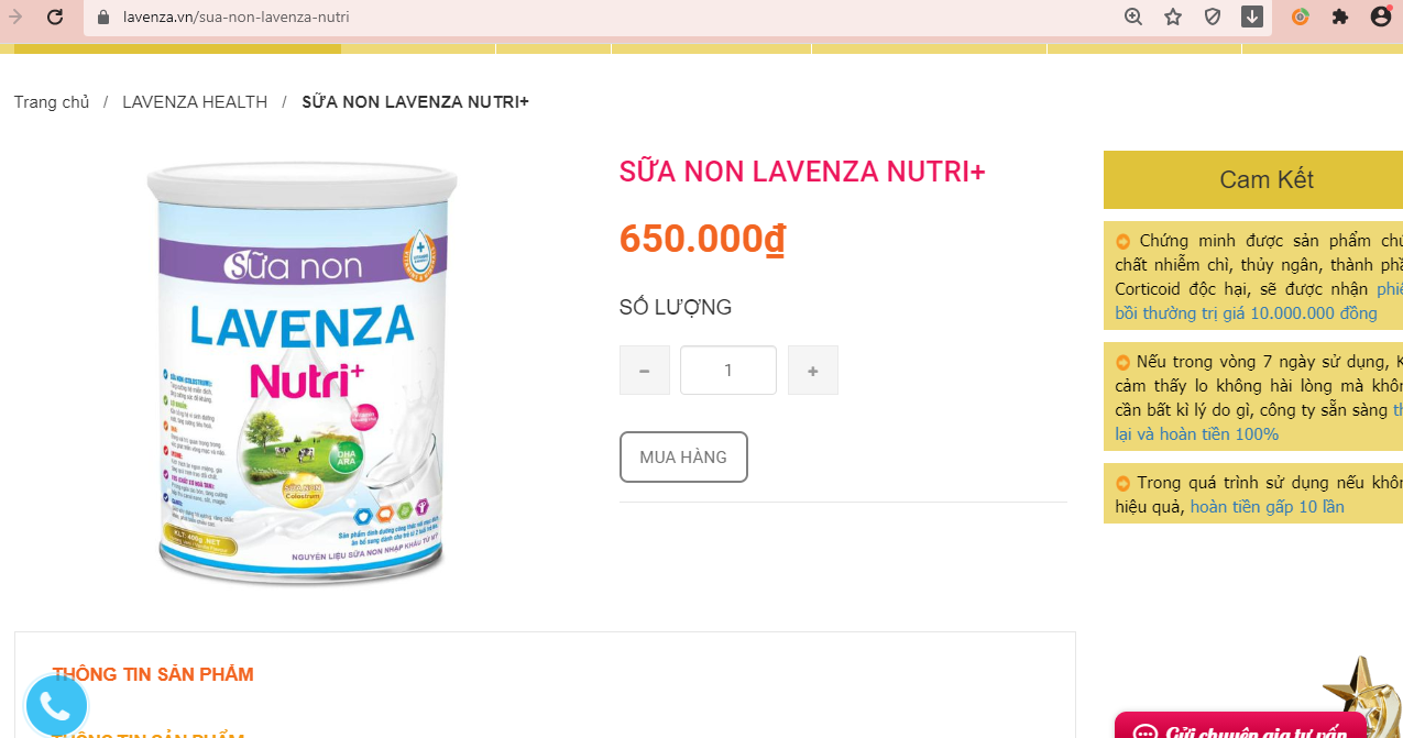 Công ty Lavenza Nutrition & Health quảng cáo sản phẩm trái quy định