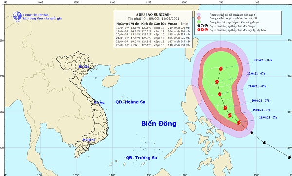 Xuất hiện siêu bão Surigae giật cấp 17, cách bờ biển miền Trung Phi-líp-pin 420km về phía Đông